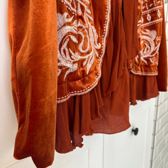 Indigo Thread Co. Embroidered Open Front Jacket – Size S Velvet with Woven Gauze - Picture 4 of 9